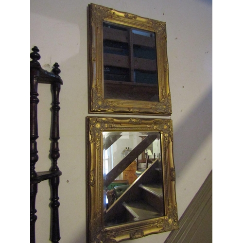 94 - Pair of Rectangular Form Swept Corner Decorated Wall Mirrors Each Approximately 20 Inches High x 16 ... 