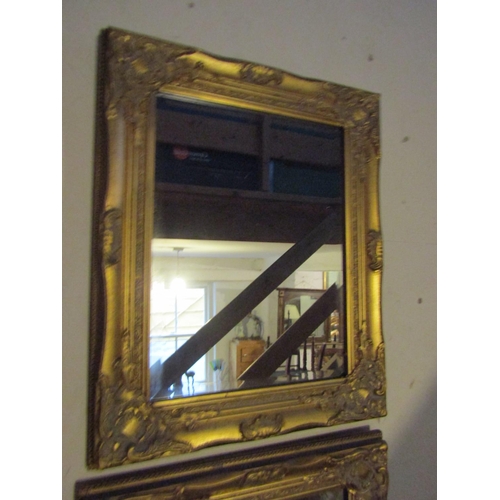 94 - Pair of Rectangular Form Swept Corner Decorated Wall Mirrors Each Approximately 20 Inches High x 16 ... 