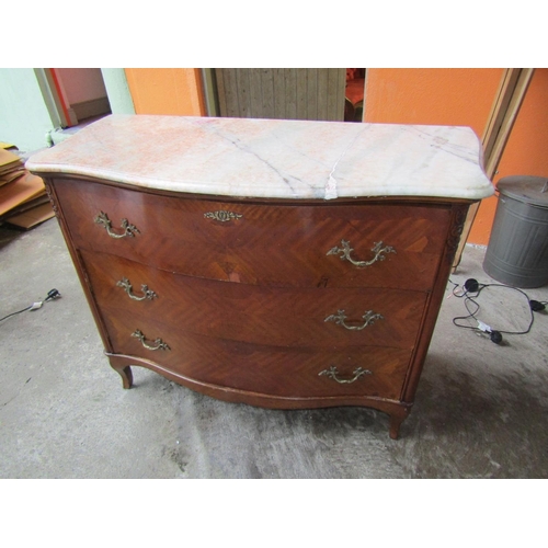 96 - Marble Top Secretaire Chest of Drawers Kingswood Serpentine Front Approximately 50 Inches Wide