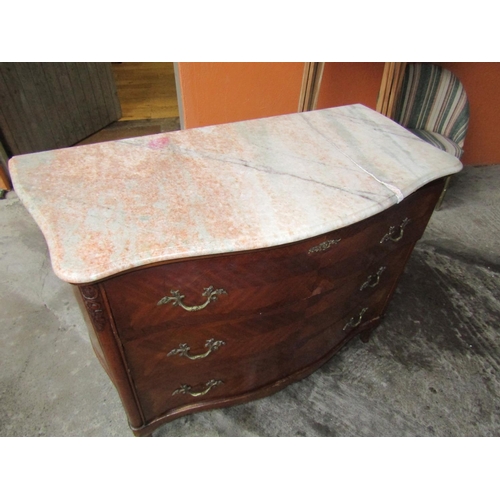 96 - Marble Top Secretaire Chest of Drawers Kingswood Serpentine Front Approximately 50 Inches Wide