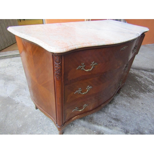 96 - Marble Top Secretaire Chest of Drawers Kingswood Serpentine Front Approximately 50 Inches Wide