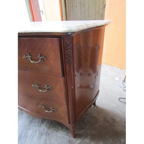 96 - Marble Top Secretaire Chest of Drawers Kingswood Serpentine Front Approximately 50 Inches Wide