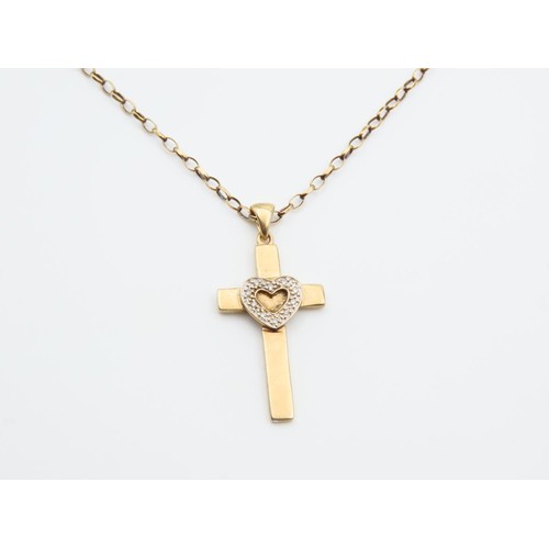 1110 - Diamond Set 9 Carat Yellow Gold Crucifix Form Pendant 4cm High Mounted on 9 Carat Yellow Gold Chain ... 