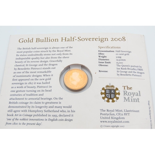 359 - Commemorative Half Sovereign Dated 2008 Contained within Original Sleeve