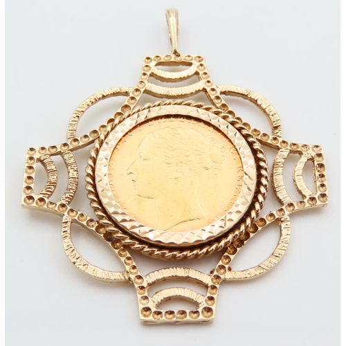 361 - Full Sovereign Dated 1886 Contained within Filigree Decorated 9 Carat Gold Pendant Mount Total Weigh... 