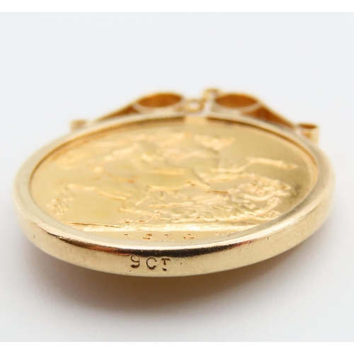 364 - Full Sovereign Dated 1912 Contained within 9 Carat Gold Mounted Pendant Fitting Total Weight 9.2 Gra... 