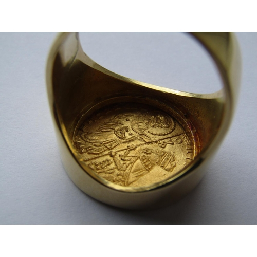 378 - Venetian 13th Century One Ducat Francesco Morosini Gold Coin Mounted within 18 Carat Gold Ring Size ... 