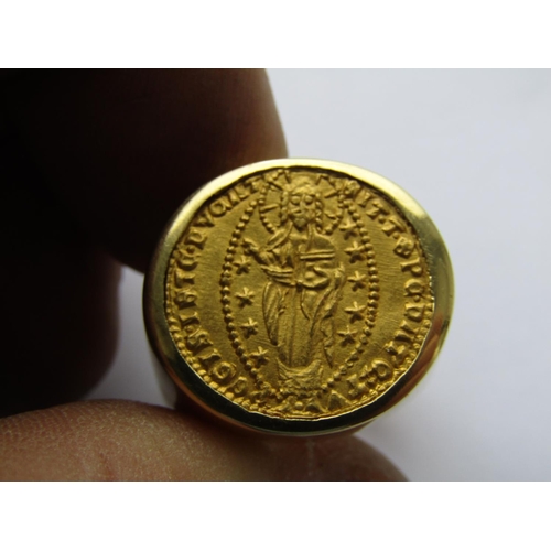 378 - Venetian 13th Century One Ducat Francesco Morosini Gold Coin Mounted within 18 Carat Gold Ring Size ... 