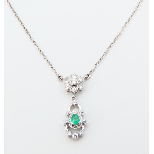 100 - 18 Carat White Gold Emerald and Diamond Set Pendant Necklace Attractively Detailed Set on 18 Carat W... 