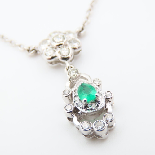 100 - 18 Carat White Gold Emerald and Diamond Set Pendant Necklace Attractively Detailed Set on 18 Carat W... 