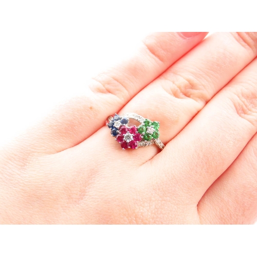 102 - Diamond, Ruby, Emerald and Sapphire 18 Carat White Gold Ring Size N and a Half