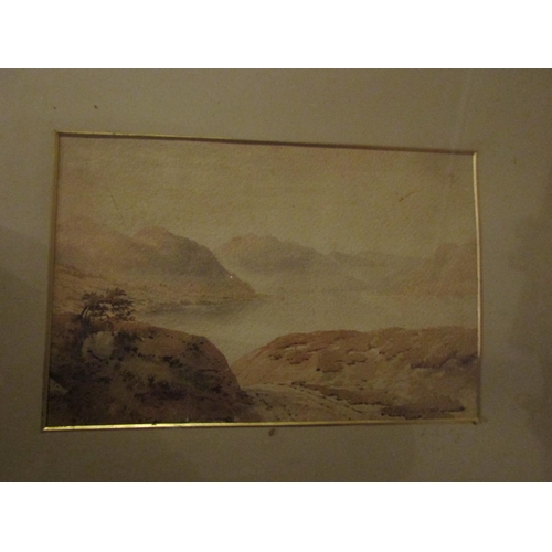 1025 - Victorian School Watercolour Lake Scene with Mountains Beyond Signed Lower Right Approximately 10 In... 