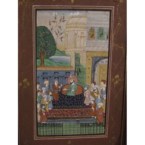 1027 - Persian School Gouache Court Scene with Temple and Tree Beyond Approximately 8 Inches Wide x 14 Inch... 