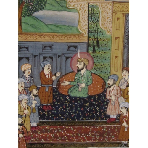 1027 - Persian School Gouache Court Scene with Temple and Tree Beyond Approximately 8 Inches Wide x 14 Inch... 