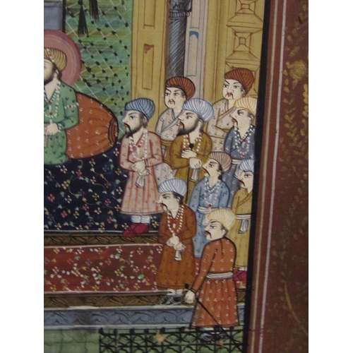 1027 - Persian School Gouache Court Scene with Temple and Tree Beyond Approximately 8 Inches Wide x 14 Inch... 