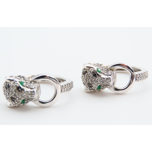 103 - Diamond, Emerald and Sapphire Pair of 14 Carat White Gold Ladies Earrings Attractively Detailed with... 