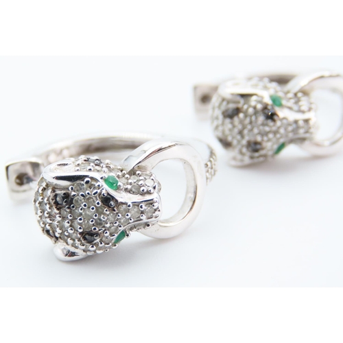 103 - Diamond, Emerald and Sapphire Pair of 14 Carat White Gold Ladies Earrings Attractively Detailed with... 