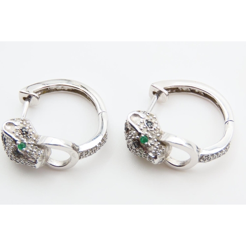 103 - Diamond, Emerald and Sapphire Pair of 14 Carat White Gold Ladies Earrings Attractively Detailed with... 