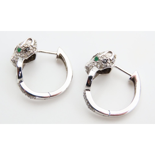 103 - Diamond, Emerald and Sapphire Pair of 14 Carat White Gold Ladies Earrings Attractively Detailed with... 