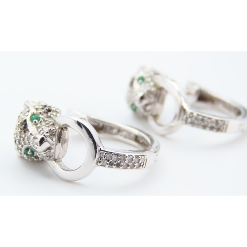 103 - Diamond, Emerald and Sapphire Pair of 14 Carat White Gold Ladies Earrings Attractively Detailed with... 