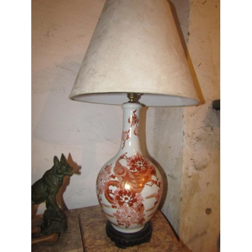 1031 - Oriental Slenderneck Porcelain Vase Dragon Motif Decoration Now Converted for Use as Table Lamp Elec... 