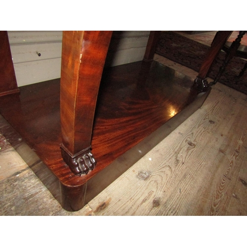 1034 - Recency Figured Mahogany Console Table Marble Top Lion Paw Supports Above Integral Platform Base App... 