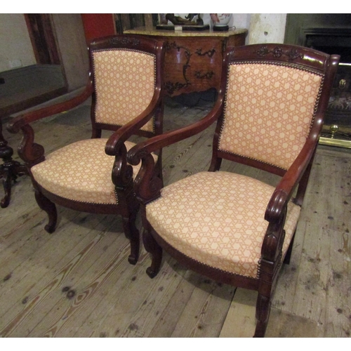 1035 - Pair of William IV Library Armchairs Mahogany Framed Finely Carved Attractively Shaped Arms and Supp... 