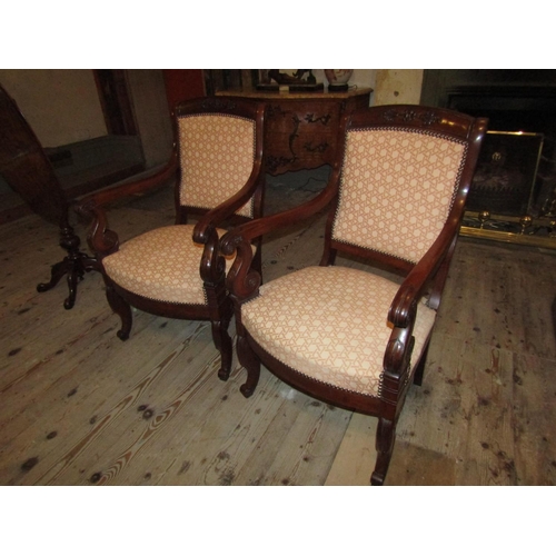 1035 - Pair of William IV Library Armchairs Mahogany Framed Finely Carved Attractively Shaped Arms and Supp... 