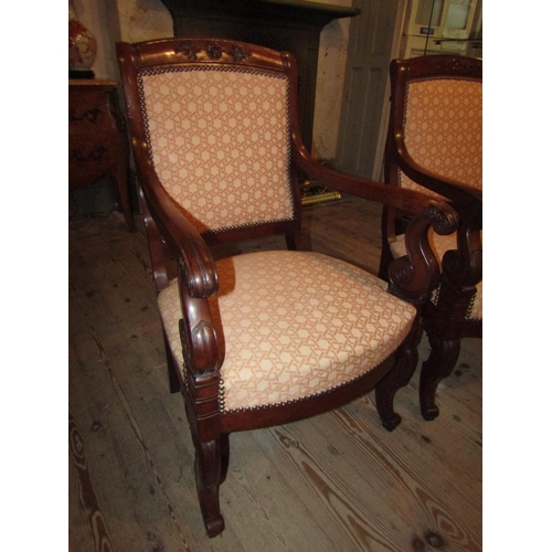 1035 - Pair of William IV Library Armchairs Mahogany Framed Finely Carved Attractively Shaped Arms and Supp... 