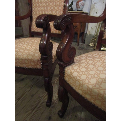 1035 - Pair of William IV Library Armchairs Mahogany Framed Finely Carved Attractively Shaped Arms and Supp... 