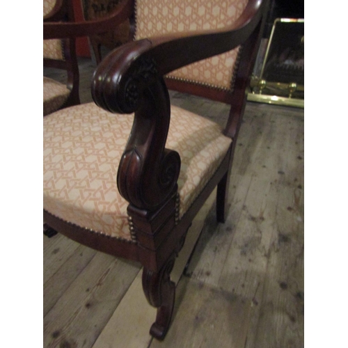 1035 - Pair of William IV Library Armchairs Mahogany Framed Finely Carved Attractively Shaped Arms and Supp... 