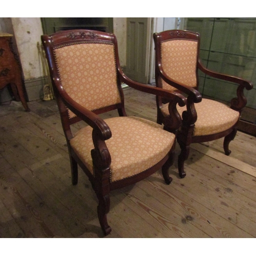 1035 - Pair of William IV Library Armchairs Mahogany Framed Finely Carved Attractively Shaped Arms and Supp... 