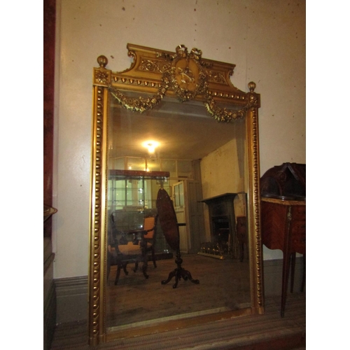 1036 - Victorian Gilded Wall Mirror Upper Swag Motif Decoration Approximately 3ft 6 Inches Wide x 6ft Inche... 