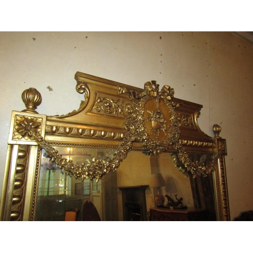 1036 - Victorian Gilded Wall Mirror Upper Swag Motif Decoration Approximately 3ft 6 Inches Wide x 6ft Inche... 