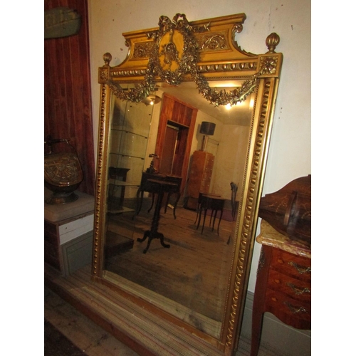 1036 - Victorian Gilded Wall Mirror Upper Swag Motif Decoration Approximately 3ft 6 Inches Wide x 6ft Inche... 