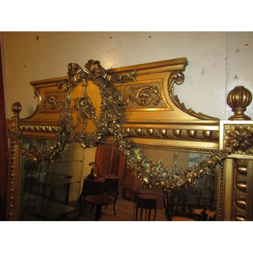 1036 - Victorian Gilded Wall Mirror Upper Swag Motif Decoration Approximately 3ft 6 Inches Wide x 6ft Inche... 