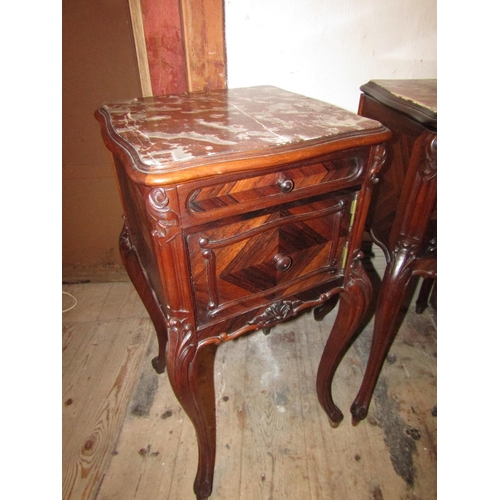 1037 - Pair of Victorian Rosewood Side Chest Marble Top Cabriole Supports Cupboard Door to Centre Section E... 