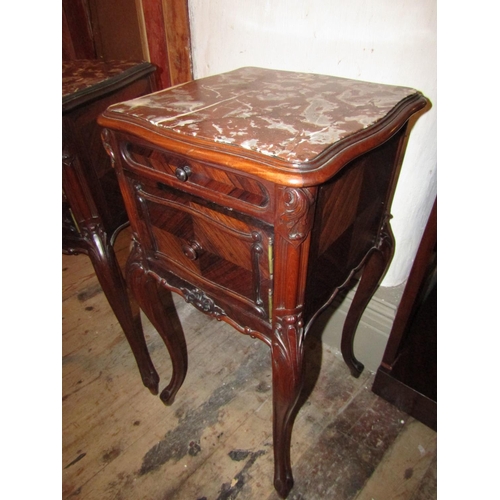 1037 - Pair of Victorian Rosewood Side Chest Marble Top Cabriole Supports Cupboard Door to Centre Section E... 