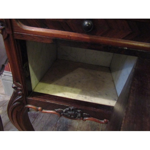 1037 - Pair of Victorian Rosewood Side Chest Marble Top Cabriole Supports Cupboard Door to Centre Section E... 