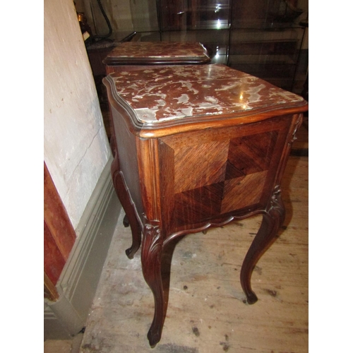 1037 - Pair of Victorian Rosewood Side Chest Marble Top Cabriole Supports Cupboard Door to Centre Section E... 