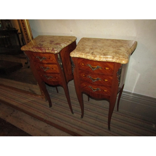 1038 - Pair of Kingswood Marquetry Decorated Ormolu Mounted Marble Side Lockers Each Approximately 12 Inche... 