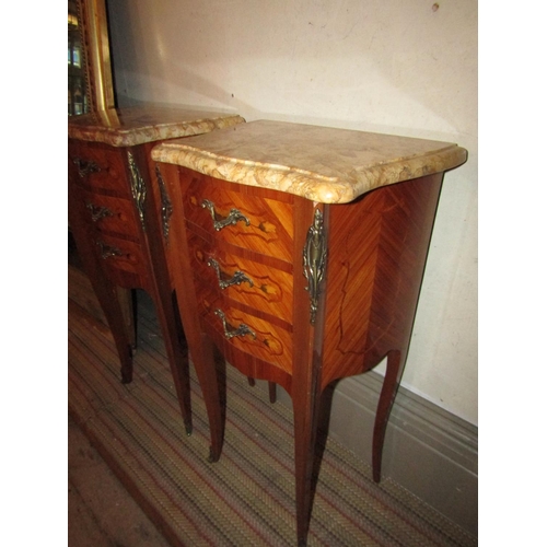 1038 - Pair of Kingswood Marquetry Decorated Ormolu Mounted Marble Side Lockers Each Approximately 12 Inche... 