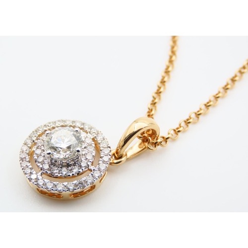 104 - Diamond Solitaire Pendant with Further Diamond Halo Set Decoration Mounted on 18 Carat Yellow Gold C... 