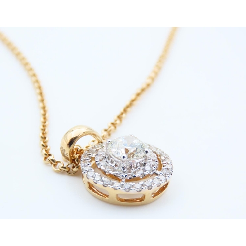 104 - Diamond Solitaire Pendant with Further Diamond Halo Set Decoration Mounted on 18 Carat Yellow Gold C... 