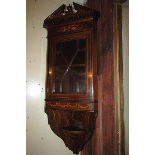 1041 - Victorian Rosewood Marquetry Single Door Astral Glazed Corner Hanging Cabinet Approximately 2ft 6 In... 