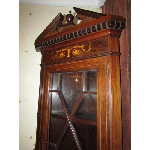 1041 - Victorian Rosewood Marquetry Single Door Astral Glazed Corner Hanging Cabinet Approximately 2ft 6 In... 