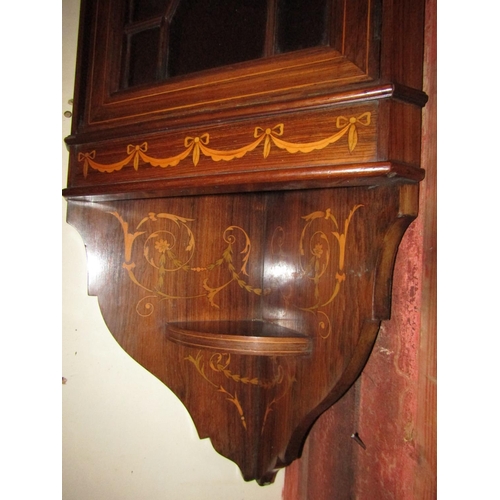 1041 - Victorian Rosewood Marquetry Single Door Astral Glazed Corner Hanging Cabinet Approximately 2ft 6 In... 