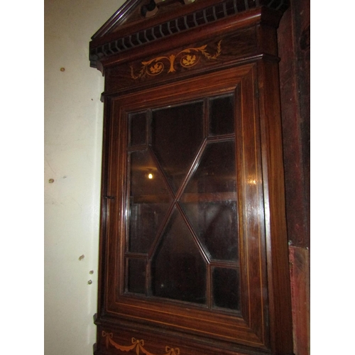 1041 - Victorian Rosewood Marquetry Single Door Astral Glazed Corner Hanging Cabinet Approximately 2ft 6 In... 