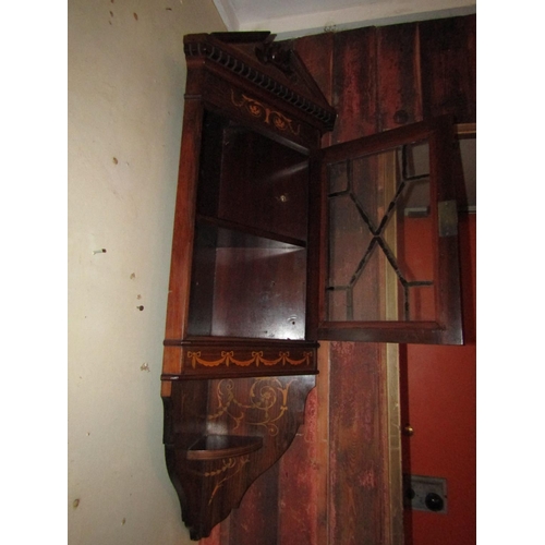 1041 - Victorian Rosewood Marquetry Single Door Astral Glazed Corner Hanging Cabinet Approximately 2ft 6 In... 