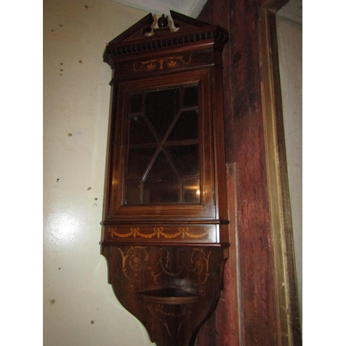 1041 - Victorian Rosewood Marquetry Single Door Astral Glazed Corner Hanging Cabinet Approximately 2ft 6 In... 